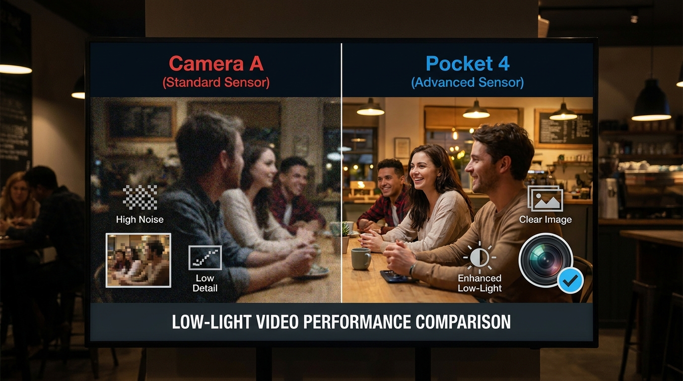 오즈모포켓 4와 3의 야간 촬영 노이즈 억제력 차이 비교 사진