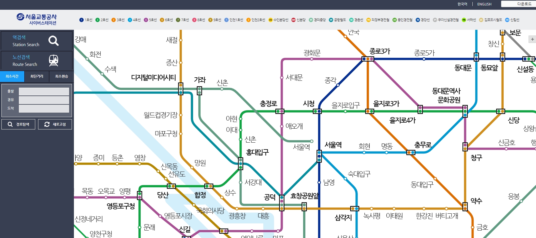 사이버스테이션 노선도에서 역 선택