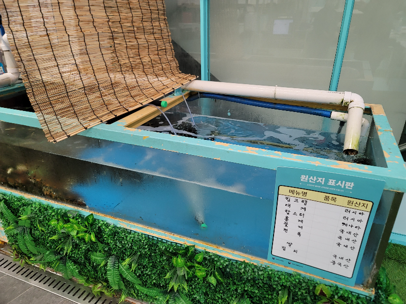 라봉크랩 수족관 및 원산지 표시판