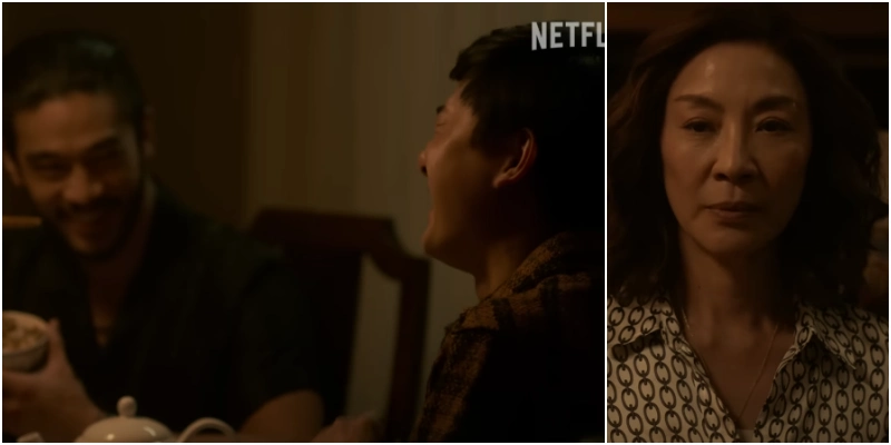 웃고 있는 선 브라더스 그리고 이를 바라보고 있는 양자경