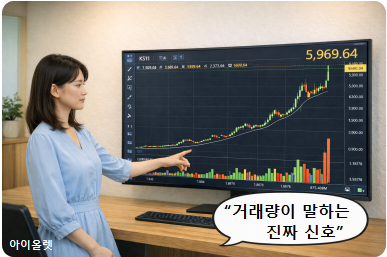 지수는 고점, 거래량 급증 구조 시각화