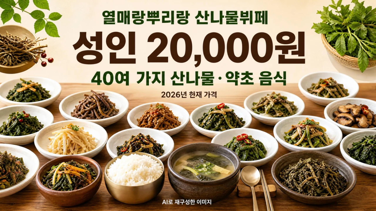 산청 열매랑뿌리랑 산나물뷔페 성인 2만원과 40여 가지 산나물 음식 안내