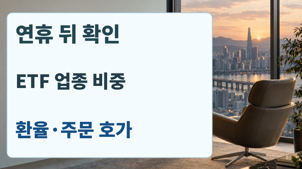 연휴 뒤 ETF 업종 비중, 해당 상품의 환율 영향과 주문 호가를 확인하는 안내