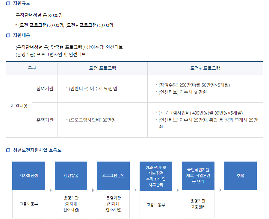 고용노동부 청년지원정책 청년도전 지원사업