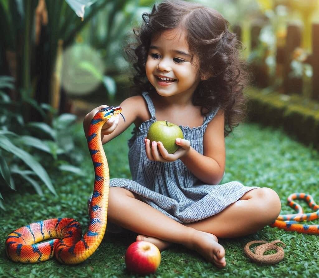 뱀과 놀고 있는 소녀
