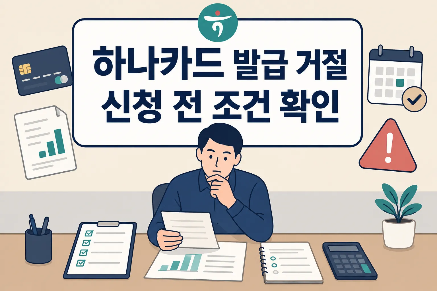 하나카드 발급 거절되는 이유를 신청 전 조건 확인 관점에서 결제능력, 서류, 연체 위험 요소와 함께 살펴보게 하는 썸네일 이미지