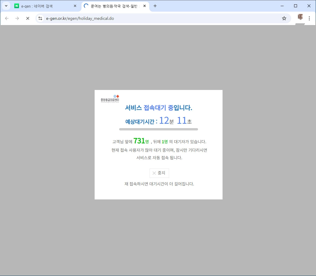 의료포털 E-gen 이젠 접속 대기 시간