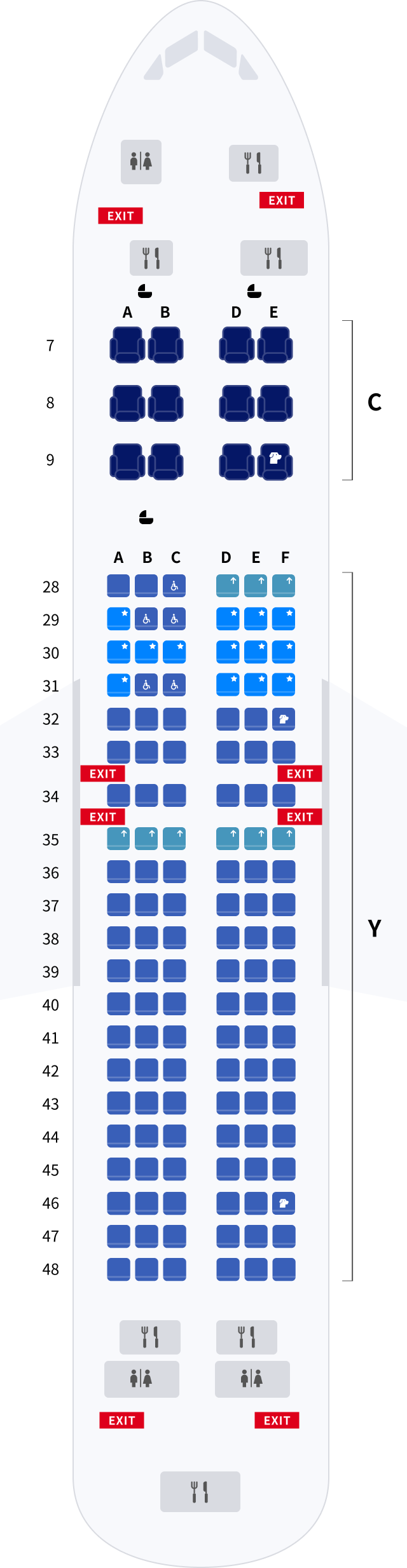 대한항공 보잉 B737 기본정보, 좌석배치도, 좌석 간격
