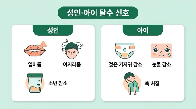 성인과 아이 탈수 신호
