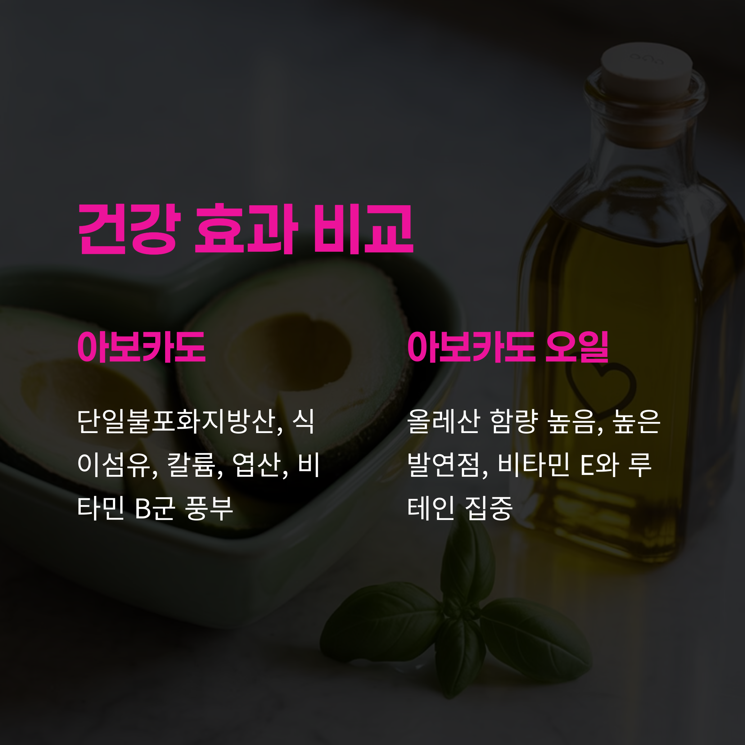 아보카도 vs 아보카도 오일 건강 효과 비교 분석