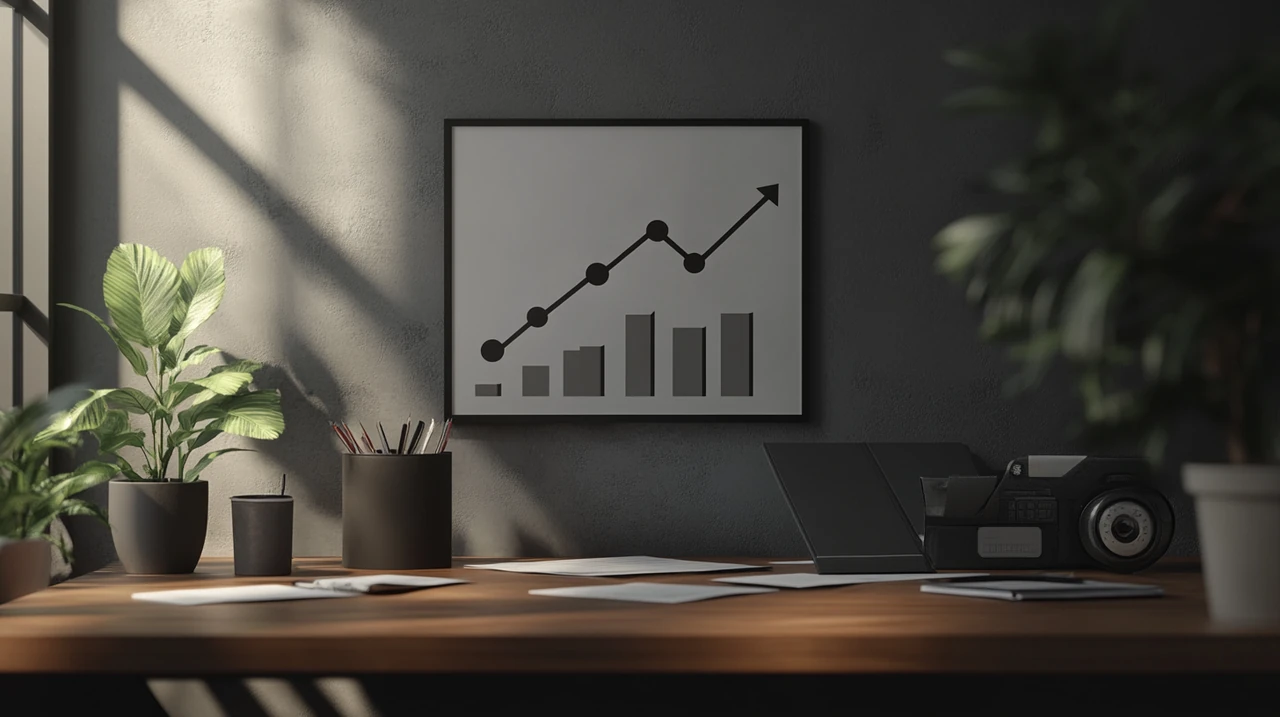 상승 추세를 나타내는 ETF 성장이 도식화된 차트와 문서가 어우러져, 긍정적이고 미래지향적인 IRP 장기 투자 방향성을 강조하는 장면