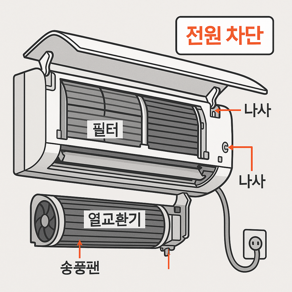 벽걸이 에어컨 분해 이미지