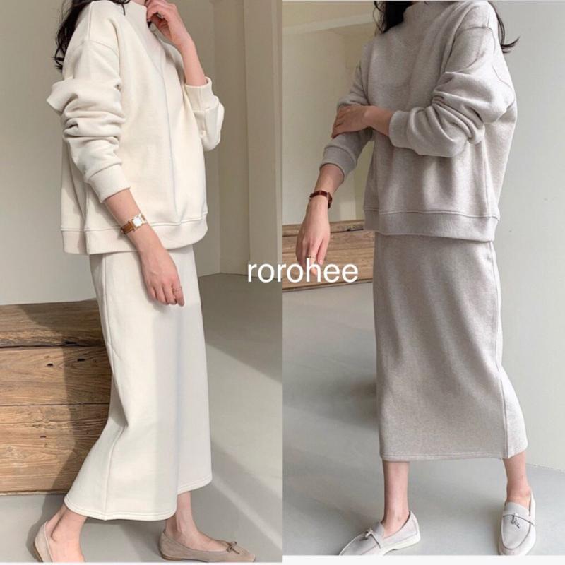 (전컬러당일) 단독재진행/보웬 기모 마랑 맨투맨 스커트 세트