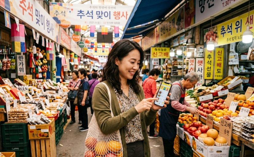 추석 전통시장 온누리상품권 장보기 모습