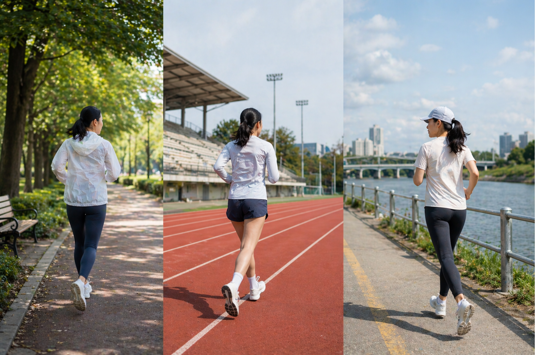 공원과 트랙, 강변길 러닝 코스를 비교하는 이미지