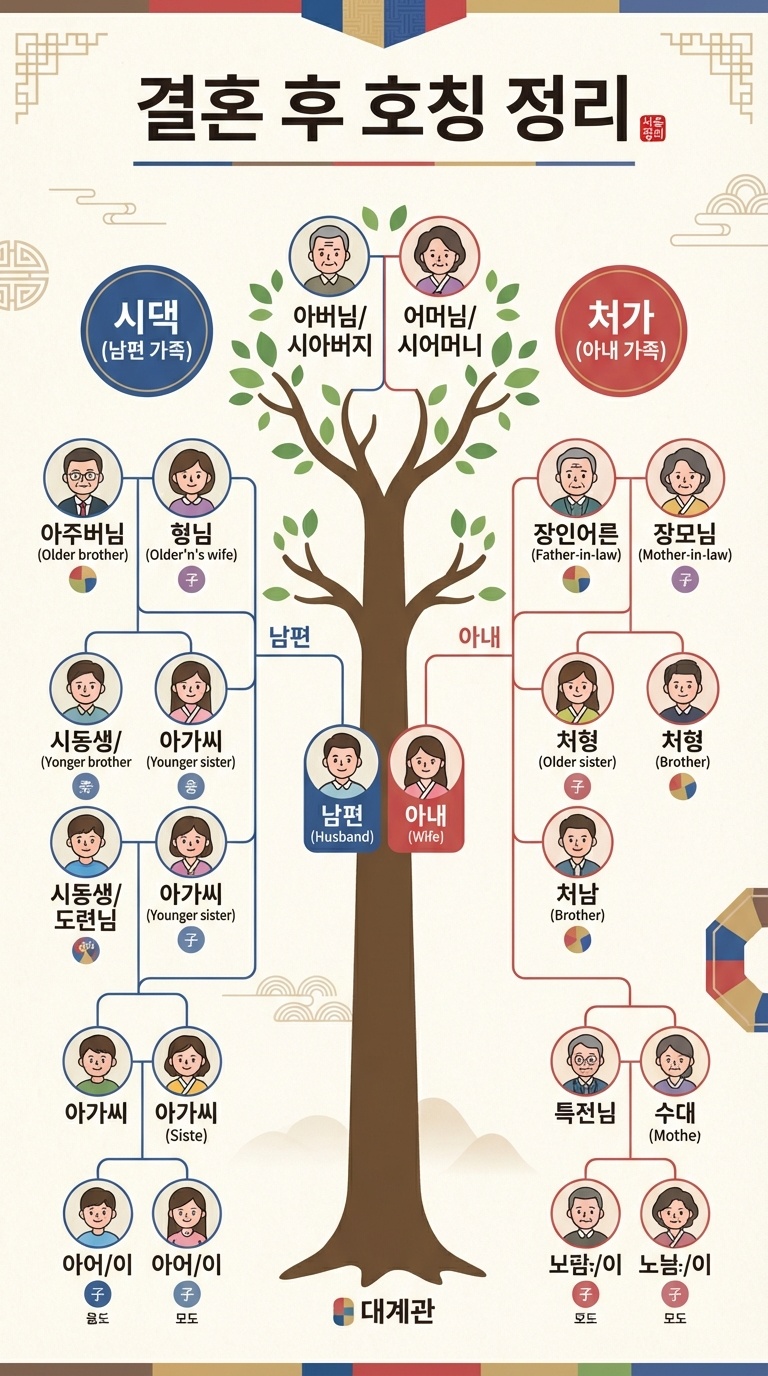 결혼 후 시가&middot;처가 호칭을 보기 쉽게 정리한 이미지