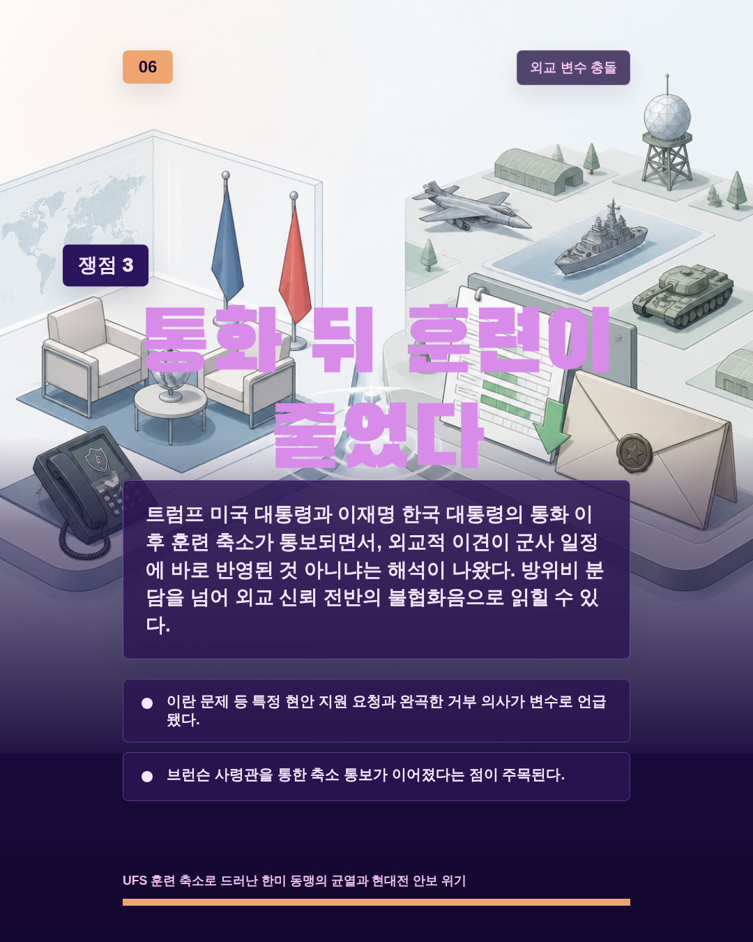 통화 뒤 훈련이 줄었다
