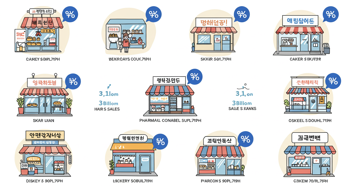연 매출 기준에 따라 사용 가능한 업종을 나타내는 일러스트