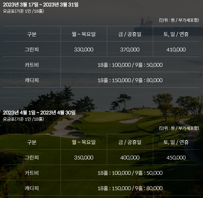 남해사우스케이프CC 그린피, 카트피, 캐디피