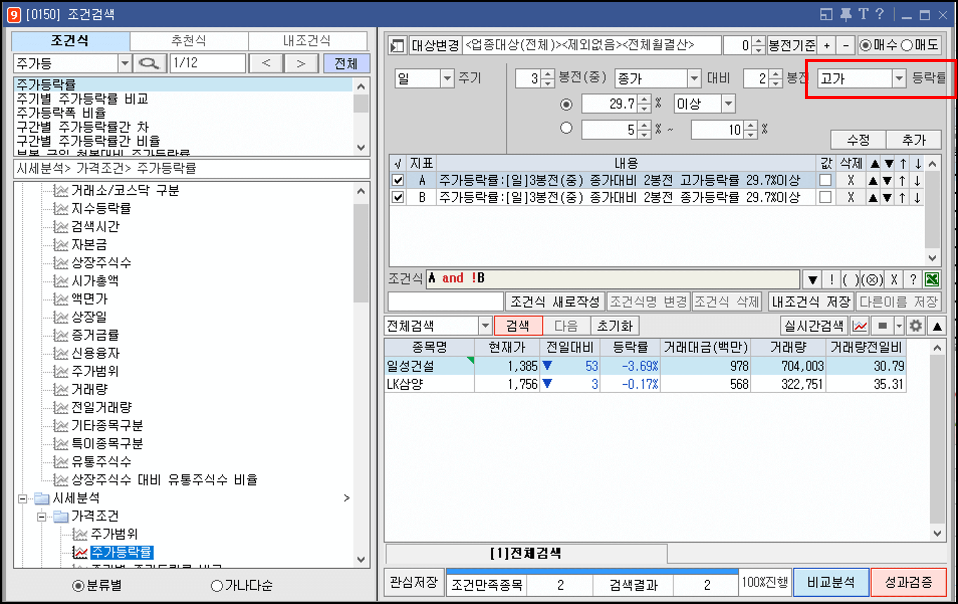 상한가 이탈 검색기 설정 (1)