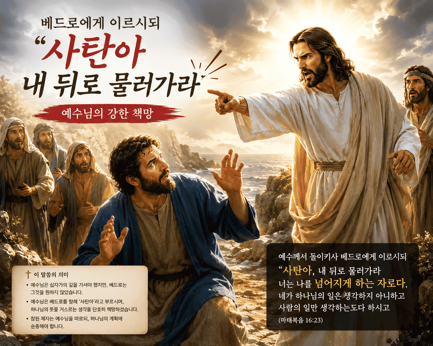 베드로에게 이르시되 사탄아 내 뒤로 물러가라