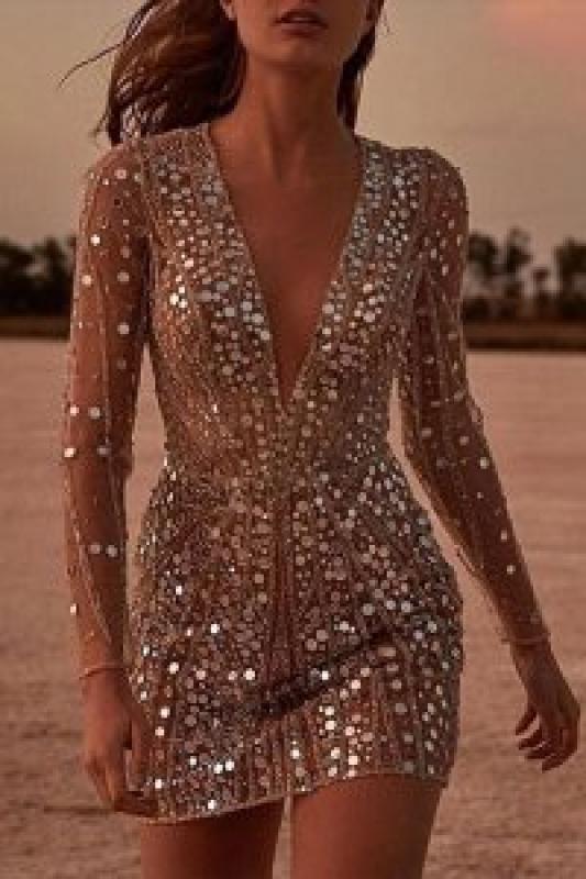 연말 드레스 럭셔리 V롱 파티 의상 화려한 스팽-드레스