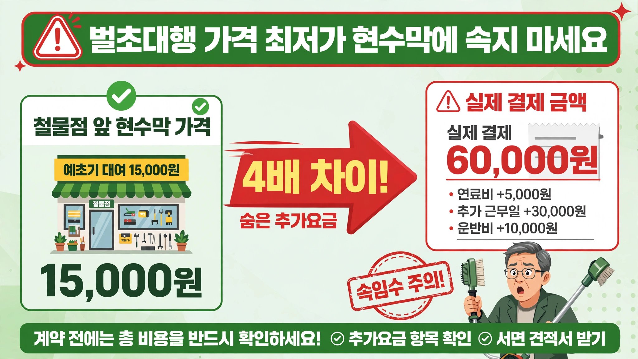 벌초대행 가격 최저가 현수막 속지 마세요 15000원 현수막 실제 결제 60000원