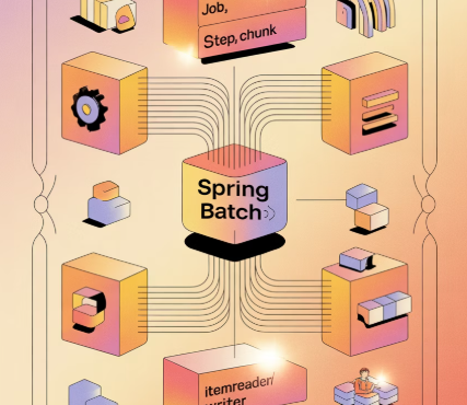 Spring Batch architecture diagram showing Job, Step, and Chunk processing flow for enterprise batch processing