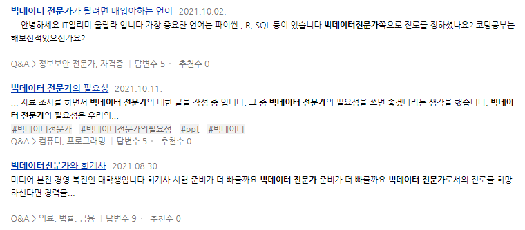 빅데이터 전문가 전망