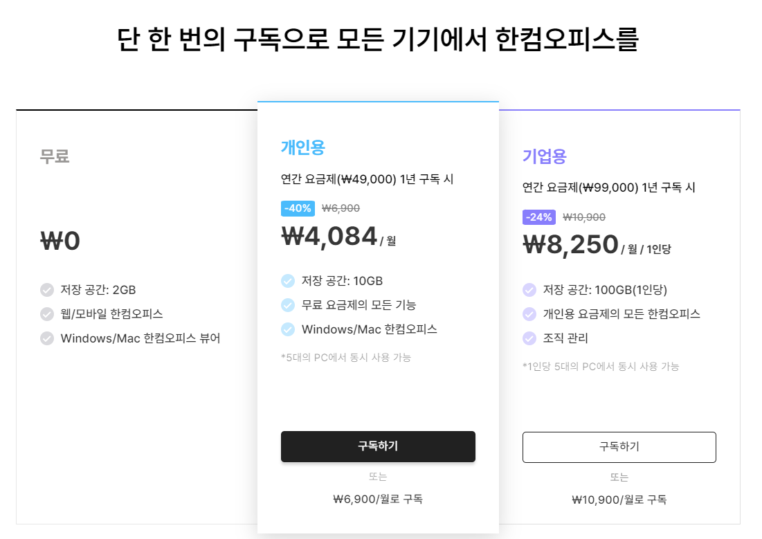 한컴 독스 구독하기