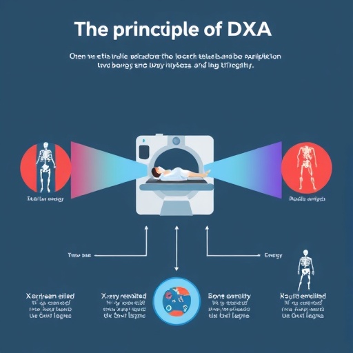 골밀도 검사 DXA의 검사원리를 설명하는 인포그래픽