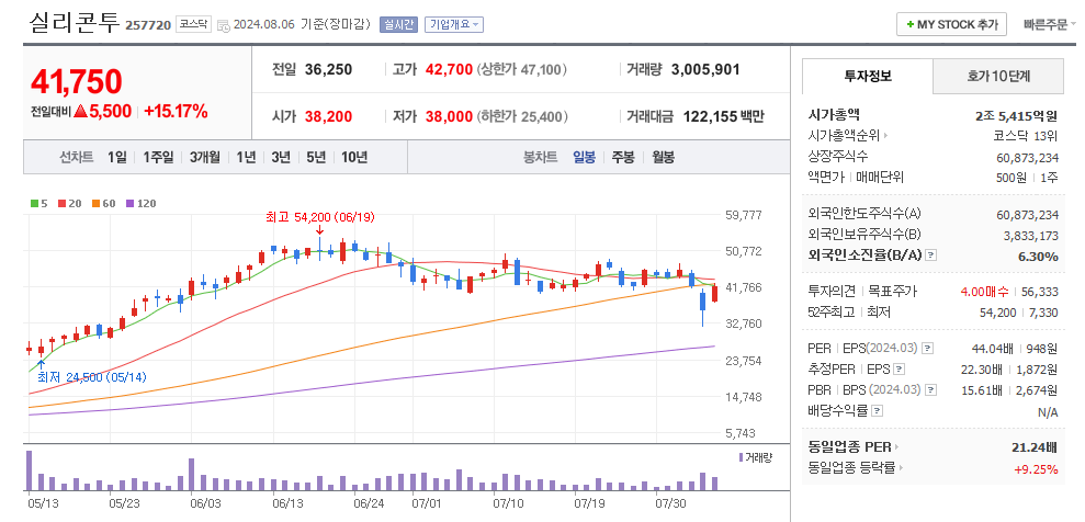 실리콘투 일봉차트