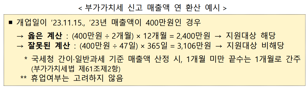 부가가치세 신고 매출액 연 매출 환산 예시