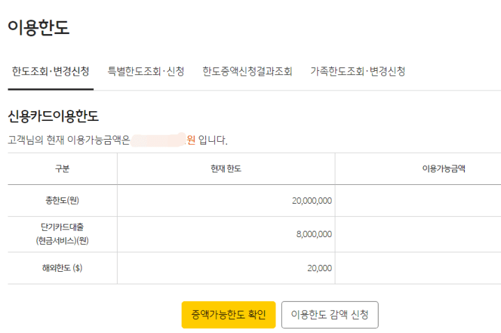 국민카드이용한도-한도증액