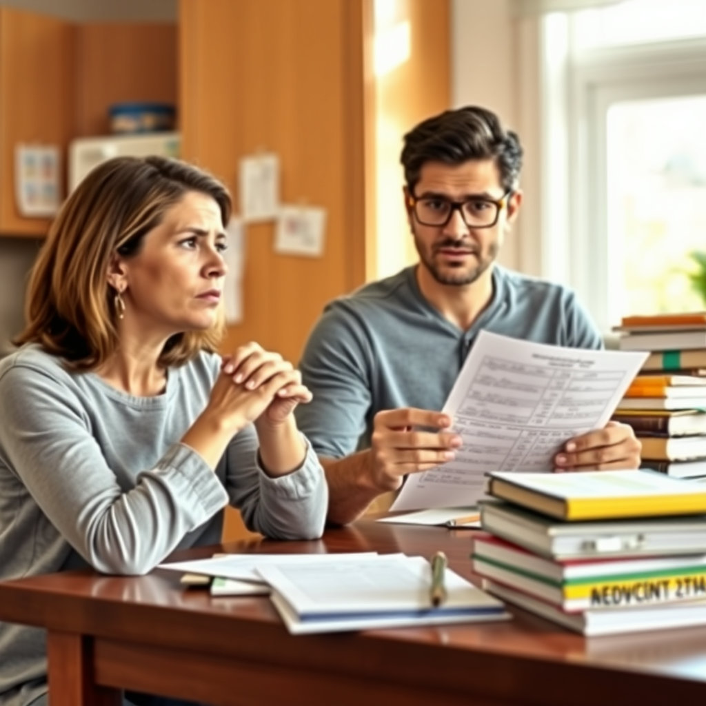 초등학생 성적 걱정을 하는 부모님