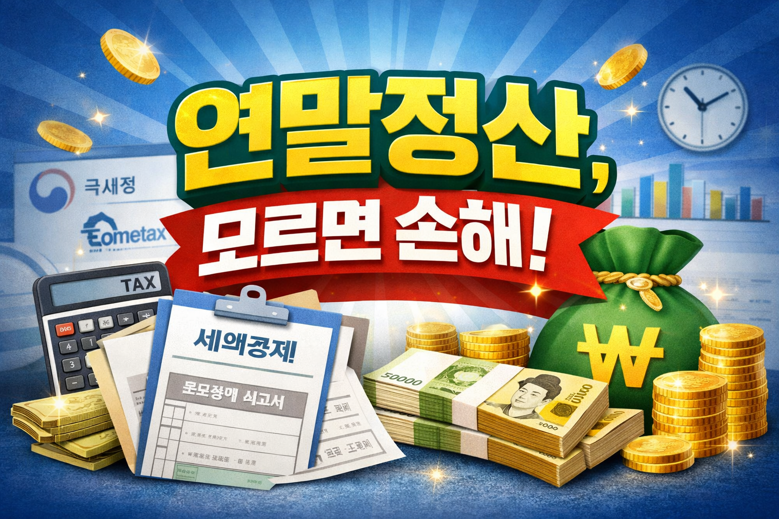 2026년 연말정산 환급금과 소득공제 구조를 상징적으로 표현한 썸네일 이미지