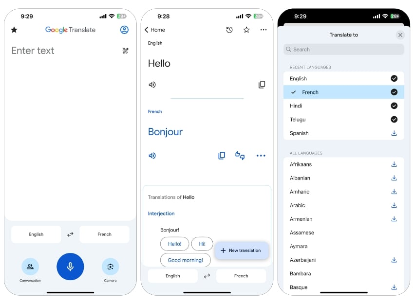 구글 번역기로 실시간 번역 기능 실행