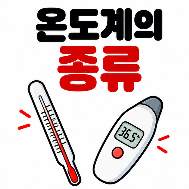 액체 온도계와 디지털 온도계 아이콘 옆에 온도계의 종류 문구를 크게 보여주는 대표 카드