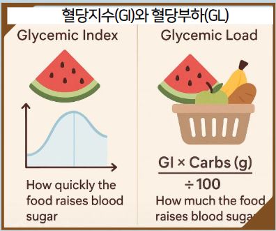 혈당지수와 혈당부하 차이 비교 인포그래픽
