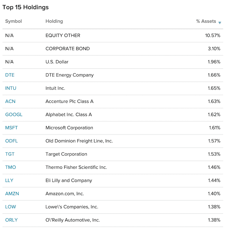 jepi 보유종목 (출처: etfdb.com)