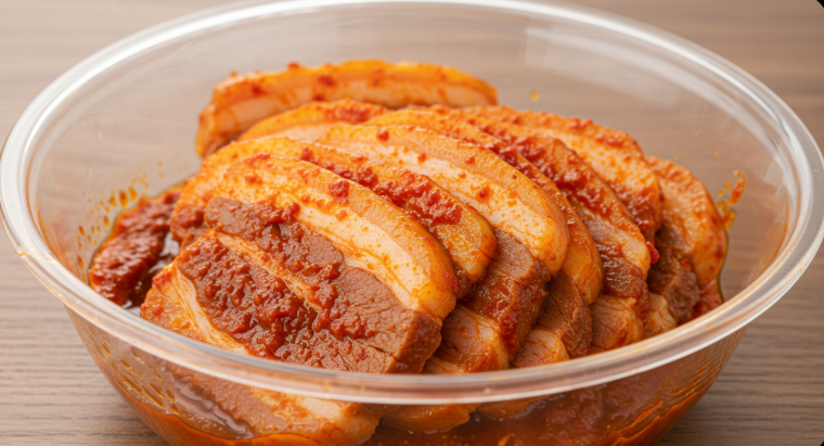 양념에 재워진 돼지고기 모습