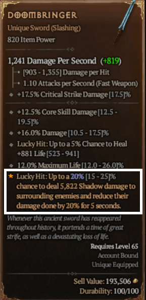 디아블로4 샤코, 희귀 고유 아이템 정보