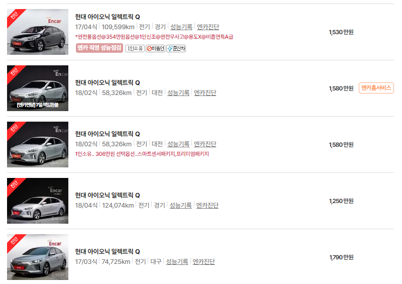 현대 아이오닉 일렉트릭 중고차 가격 시세표 24년10월