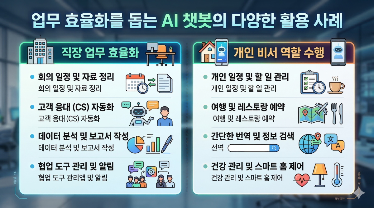 업무 효율화를 돕는 AI 챗봇의 다양한 활용 사례 인포그래픽