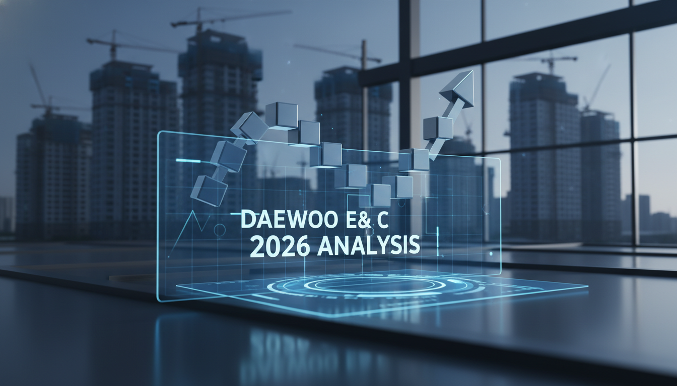 2026년 대우건설 주가 반등 가능성과 분양 실적 분석을 상징하는 3D 금융 차트와 건설 현장 그래픽