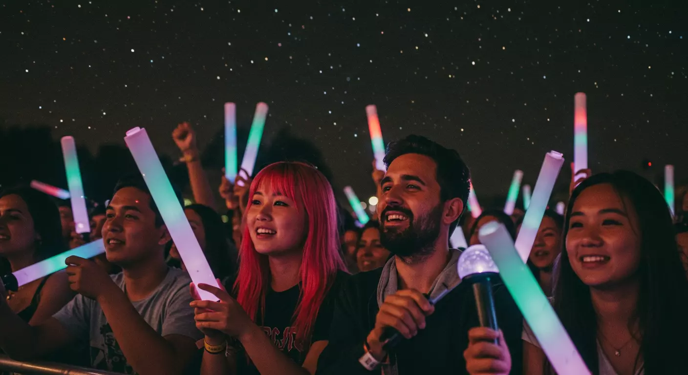 한국 아이돌 무대를 관람하고 있는 장면