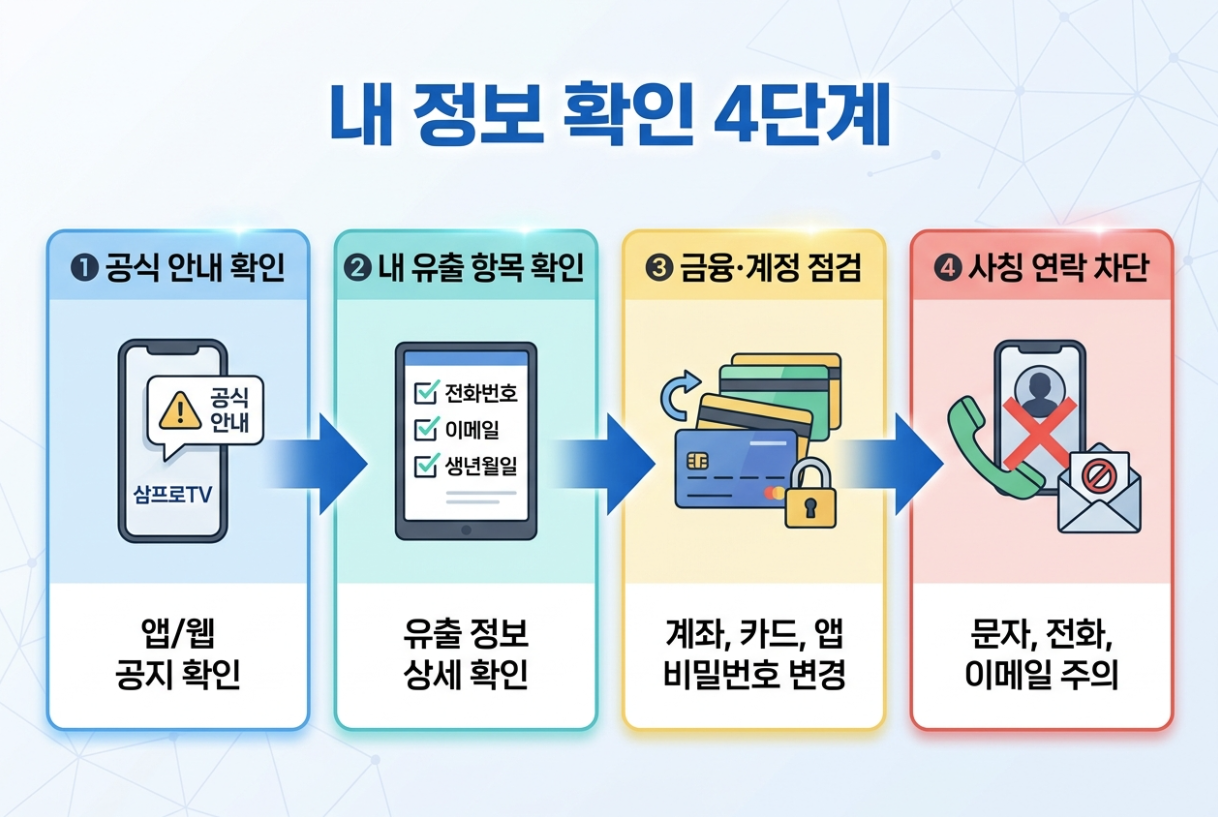 삼프로TV 개인정보 유출 대상 확인과 개인정보 유출 대응 4단계 안내 이미지