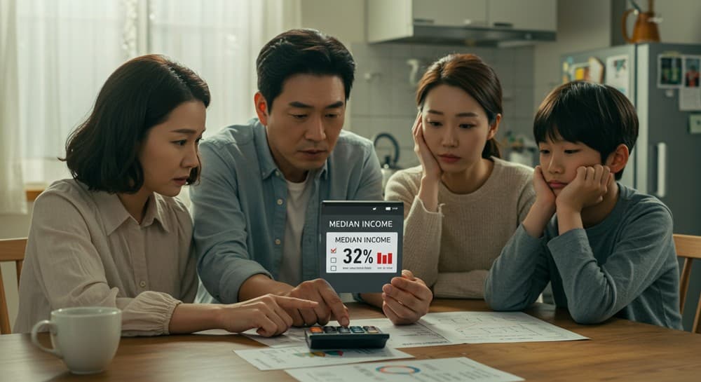 생계급여 기준표를 확인하는 한국인 가족 (1)