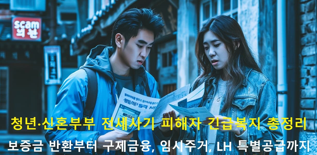 전세사기 피해를 당한 청년 부부가 계약서를 들고 걱정하는 장면