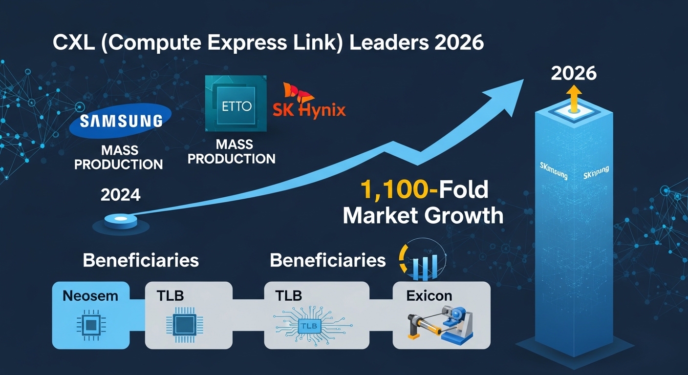 CXL(컴퓨트 익스프레스 링크) 대장주 2026 삼성·SK하이닉스 양산 돌입·시장 1100배 성장·네오셈·티엘비·엑시콘 수혜주 완전 분석